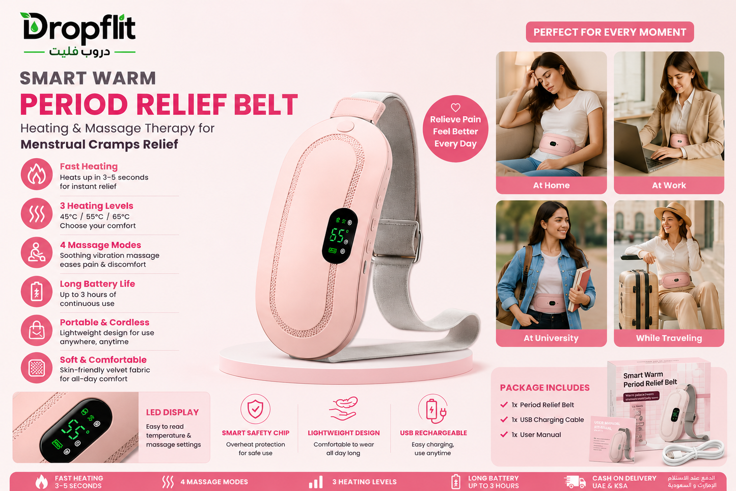 Smart Warm Period Relief Belt – Heating & Massage Therapy for Menstrual Cramps