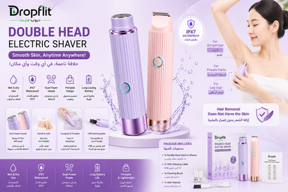 2-in-1 Double Head Electric Shaver for Women | Waterproof Wet & Dry Hair Remover for Face, Underarms, Legs & Bikini Area